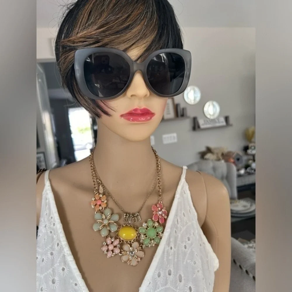 💋NWT black charcoal gunmetal statement oversized round sunglasses 😎 sunshades